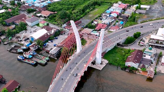 View of the Alalak River Bridge or Basit Bridge from a drone during the day