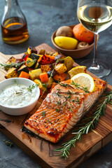 Sophisticated Culinary Experience: Golden-Crusted Salmon with Oven-roasted Veggies