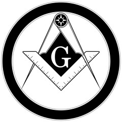 Freemason Compass and Square Symbol in Black and White in Circle - obrazy, fototapety, plakaty