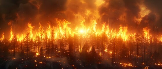 Fiery Fury: Nature's Untamed Wrath Unleashed. Concept Natural Disasters, Extreme Weather, Volcanic Eruptions, Powerful Forces, Devastating Impact