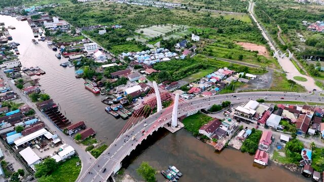 View of the Alalak River Bridge or Basit Bridge from a drone during the day