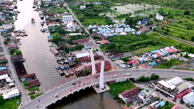 View of the Alalak River Bridge or Basit Bridge from a drone during the day