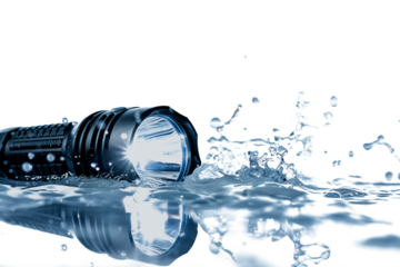 Flashlight with water splash isolated on transparent background