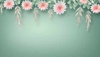 Elegant Pink Dahlias and Eucalyptus Leaves Adorning a Soft Green Background. Generative AI - obrazy, fototapety, plakaty