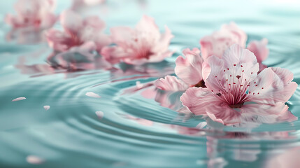 Sakura branches and water drops in a peaceful spring