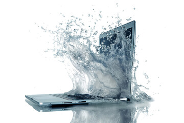 Waterproof laptop with splashes isolated on transparent background