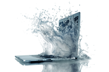 Waterproof laptop with splashes isolated on transparent background