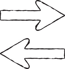 右向きと左向きの手描きモノクロ矢印