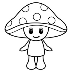 mushroom fly agaric fabulous character vector illustration. Line art Kid's coloring page design