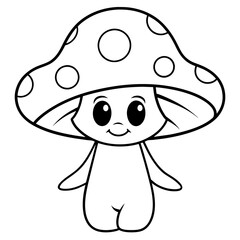 mushroom fly agaric fabulous character vector illustration. Line art Kid's coloring page design