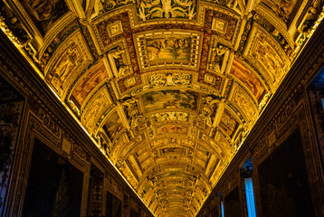 Vatican, Italy - May 5 2013: The painted ceiling gallery corridor in Vatican Museum