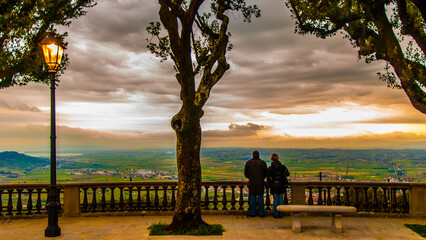 Cortona, Italy - May 12 2013: Tuscany Panorama view from terrace of Cortona