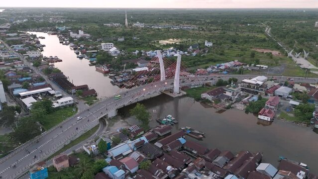 View of the Alalak River Bridge or Basit Bridge from a drone during the day