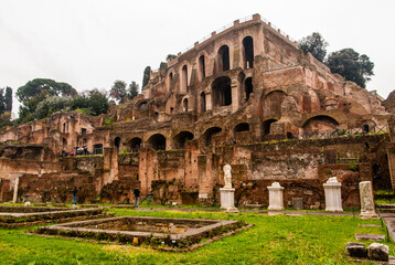 Roma, Italy - May 2 2013: The roman forum filled with temple ruins and columns