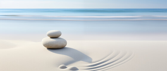 Fototapeta na wymiar Balanced pebbles in a calming, wellness and relaxation.