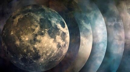 Mystical Moon Phases Cosmic Energy Abstract Space Art - obrazy, fototapety, plakaty