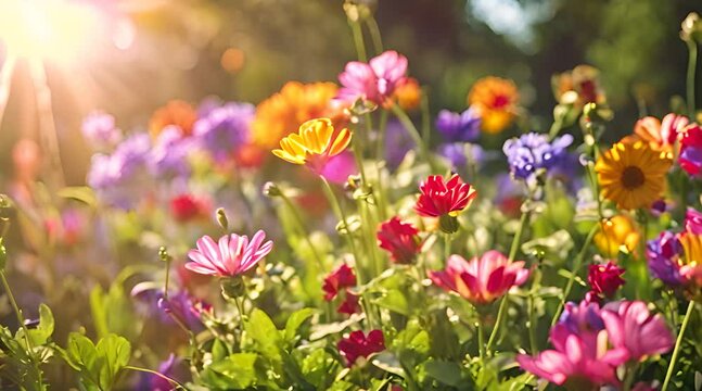 Colorful Multicolored Sunny Spring Summer Garden