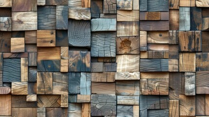 Wood aged art architecture texture abstract block stack on the wall for background, tile