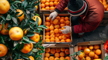 Fresh Oranges Sorting at Outdoor Market