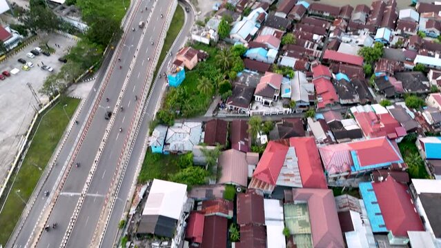 View of the Alalak River Bridge or Basit Bridge from a drone during the day