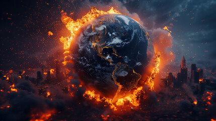 Planet in Peril: Conceptual Illustration of Earth's Collapse