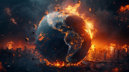 Financial Impact: Earth's Devastation from Global Industry - obrazy, fototapety, plakaty