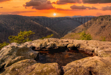 Fototapeta na wymiar New River Gorge Bridge Blazing at Sunset, West Virginia
