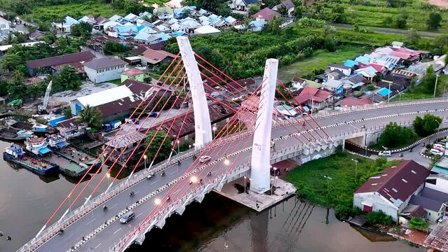 View of the Alalak River Bridge or Basit Bridge from a drone during the day