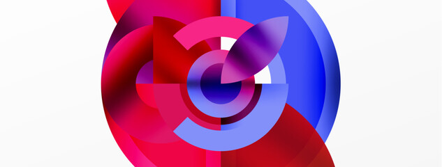 Vibrant petallike shapes in magenta and electric blue, symmetrically arranged in a closeup view, resembling an automotive wheel system on a white background