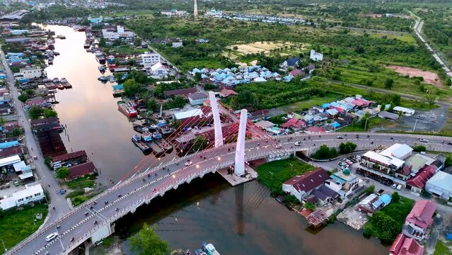 View of the Alalak River Bridge or Basit Bridge from a drone during the day