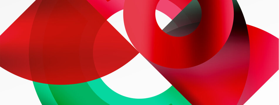 A detailed closeup image showcasing a red and green ribbon intertwined in a symmetrical pattern on a white background, resembling a wheel or circle art with vibrant tints and shades