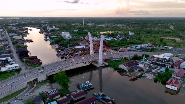 View of the Alalak River Bridge or Basit Bridge from a drone during the day