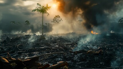 Deforestation of the Amazon rainforest by slash-and-burn. Amazon, Brazil.