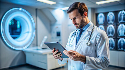 Medical professional examining digital X-ray image on computer screen
