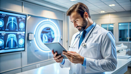 Medical professional examining digital X-ray image on computer screen