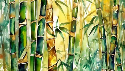 Bamboo forest where each stalk is rendered in polished gold, and the leaves are delicate sheets of jade, a pattern that speaks to both strength and flexibility - obrazy, fototapety, plakaty