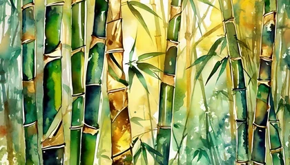 Gordijnen Bamboo forest where each stalk is rendered in polished gold, and the leaves are delicate sheets of jade, a pattern that speaks to both strength and flexibility © Beste stock