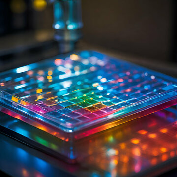 Illuminated multi colored microplate in lab