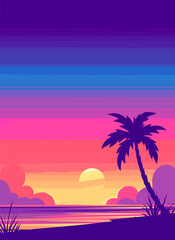 Fototapeta na wymiar Colorful coconut tree beach vertical background