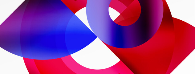 Vibrant red, blue, and purple ribbons intertwine on a clean white backdrop, creating a colorful and artistic pattern reminiscent of petals in a circle