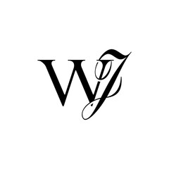 Initial Mixed Letter Logo. Logotype design. Simple Luxury Black Flat Vector WJ
