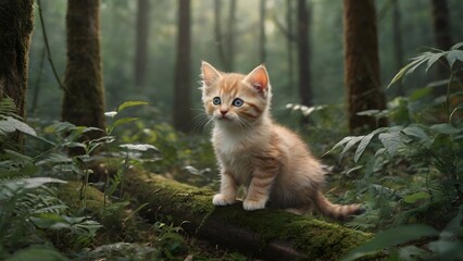 Naklejka na ściany i meble The adorable illustration of kittens playing in the forest Generative Ai