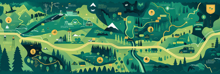 Vibrant Illustrated Road Trip Itinerary of the Northwest Region