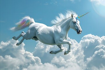 Obraz na płótnie Canvas Whtie Unicorn flying in the sky