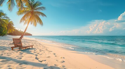 Empty Beach with Palm Tree