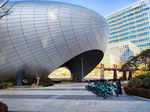 Seoul, South Korea - January 06, 2024: Digital Center, Square in Sangam culture plaza. Korean modern architecture