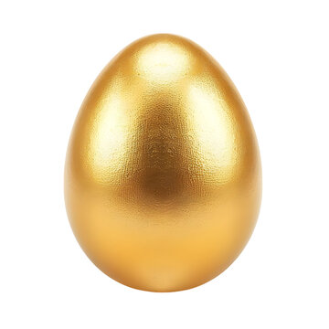 Beautiful one big realistic 3D Easter egg painted on gold with soft shadows isolated on white paper background - high quality greeting card template in vector with amazing shiny surface