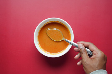 fresh tomato soup on table 