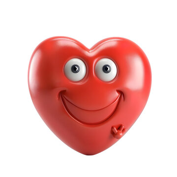 3D smiling cartoon heart shape on transparent background PNG format