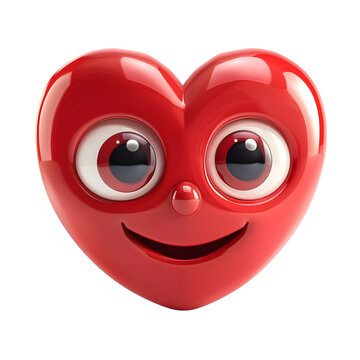 3D smiling cartoon heart shape on transparent background PNG format
